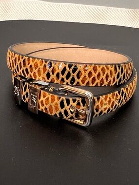 RUSTIC CUFF Tan and Black Snakeskin Genuine Leather Belt Buckle Style Bracelet